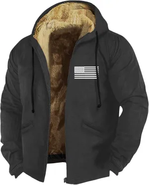 DuDubaby Mens Winter Graphic Coats Fleece Wool Zip Up Long Sleeve Jackets Vintage Outdoor Fashion Coats Thermal Ski Hooded