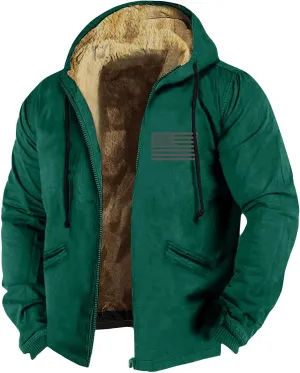 DuDubaby Mens Winter Graphic Coats Fleece Wool Zip Up Long Sleeve Jackets Vintage Outdoor Fashion Coats Thermal Ski Hooded