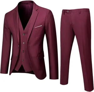 evzosrz Men Suits 3 Pieces Set Two Button Slim Fit Solid Color Jacket Tuxedo Formal Smart Wedding Business Casual Suit