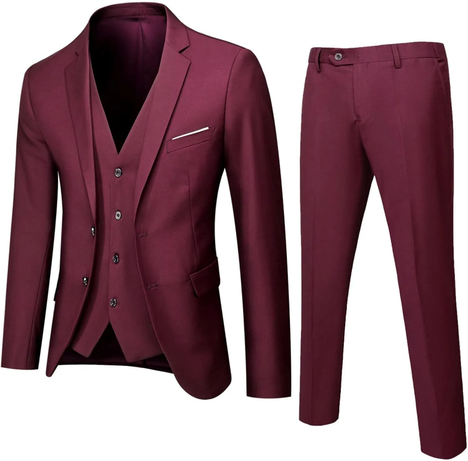 evzosrz Men Suits 3 Pieces Set Two Button Slim Fit Solid Color Jacket Tuxedo Formal Smart Wedding Business Casual Suit