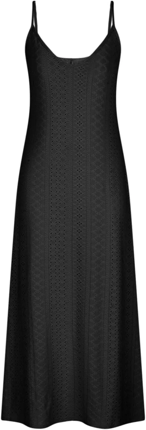 Eyelet Dress for Women 2024 Casual Sleeveless Long Maxi Dress Trendy Sexy V Neck Slip Dress Summer Vacation Outfits