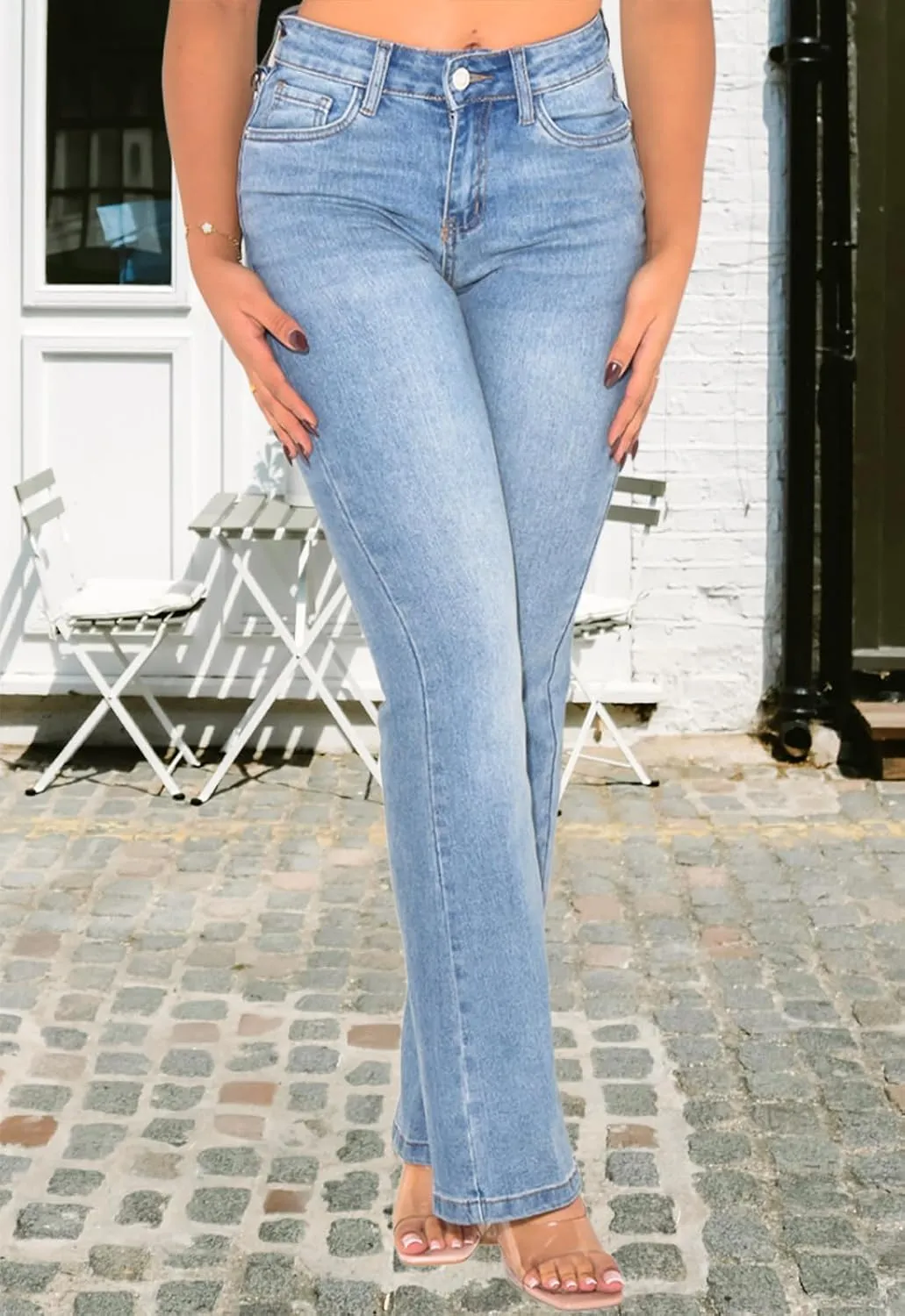FairBeauty Women's Skinny Stretch Jeans Frayed Raw Hem Slim Fit Jeans Ripped Denim Pants