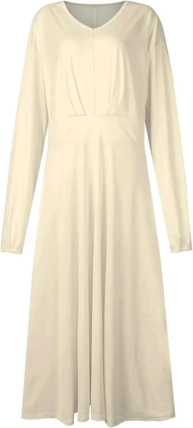 Fall Dresses for Women 2024 Long Sleeve Wrap V Neck Ruffle Belted A-Line Flowy Midi Dresses