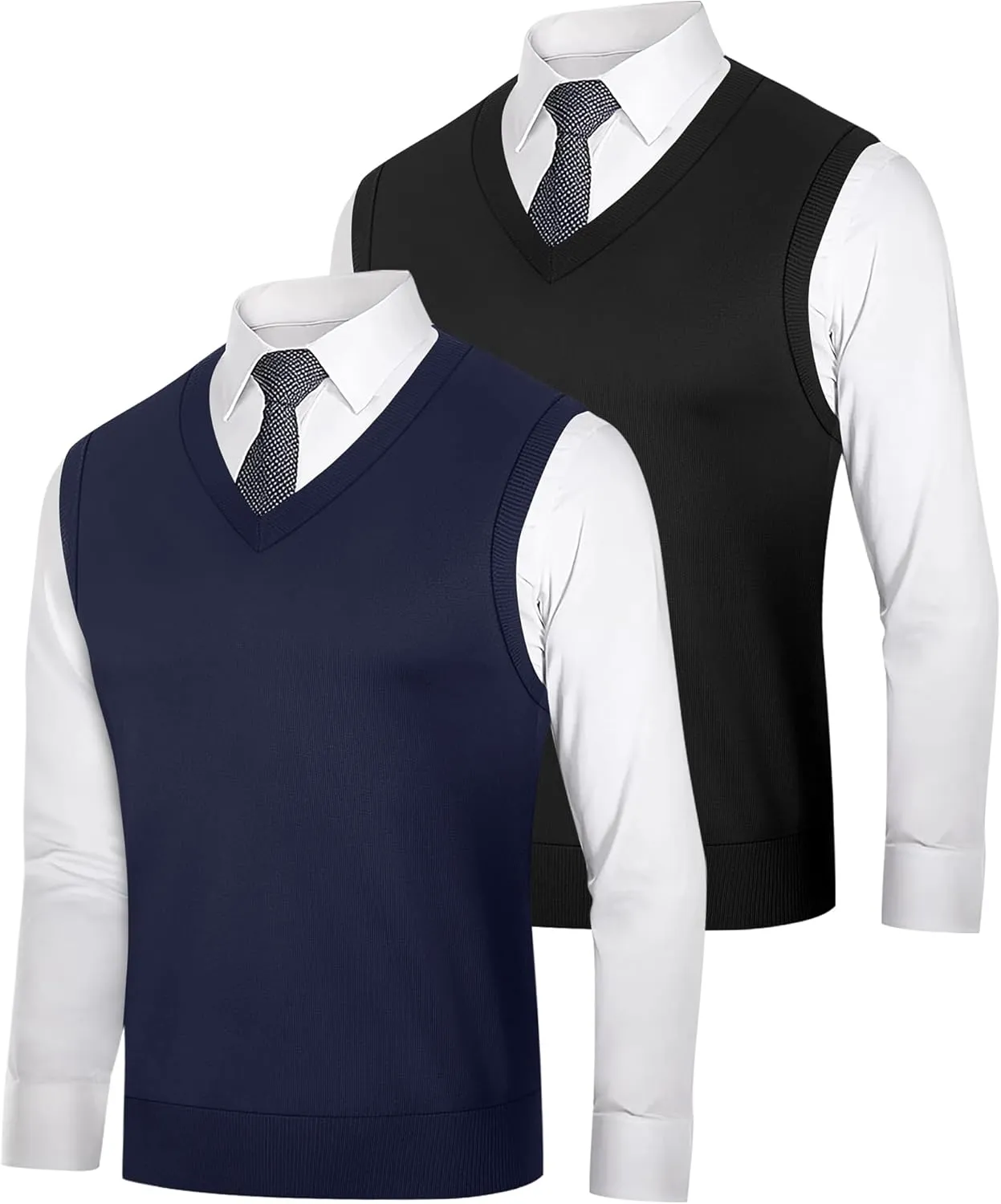 Ficerd 2 Pack Men's Sweater Vest, Slim Fit V Neck Knitted Pullovers Casual Lightweight Knitwear Sleeveless Basic Sweater Tops