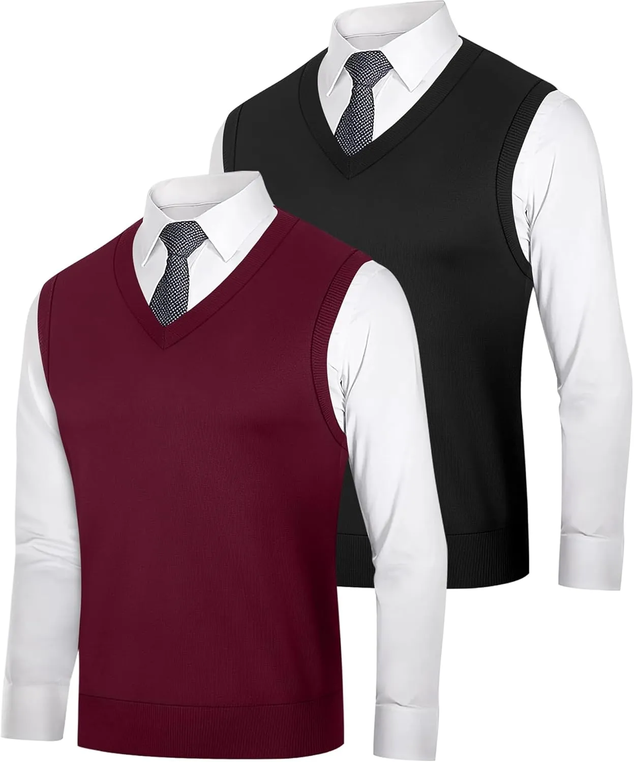 Ficerd 2 Pack Men's Sweater Vest, Slim Fit V Neck Knitted Pullovers Casual Lightweight Knitwear Sleeveless Basic Sweater Tops