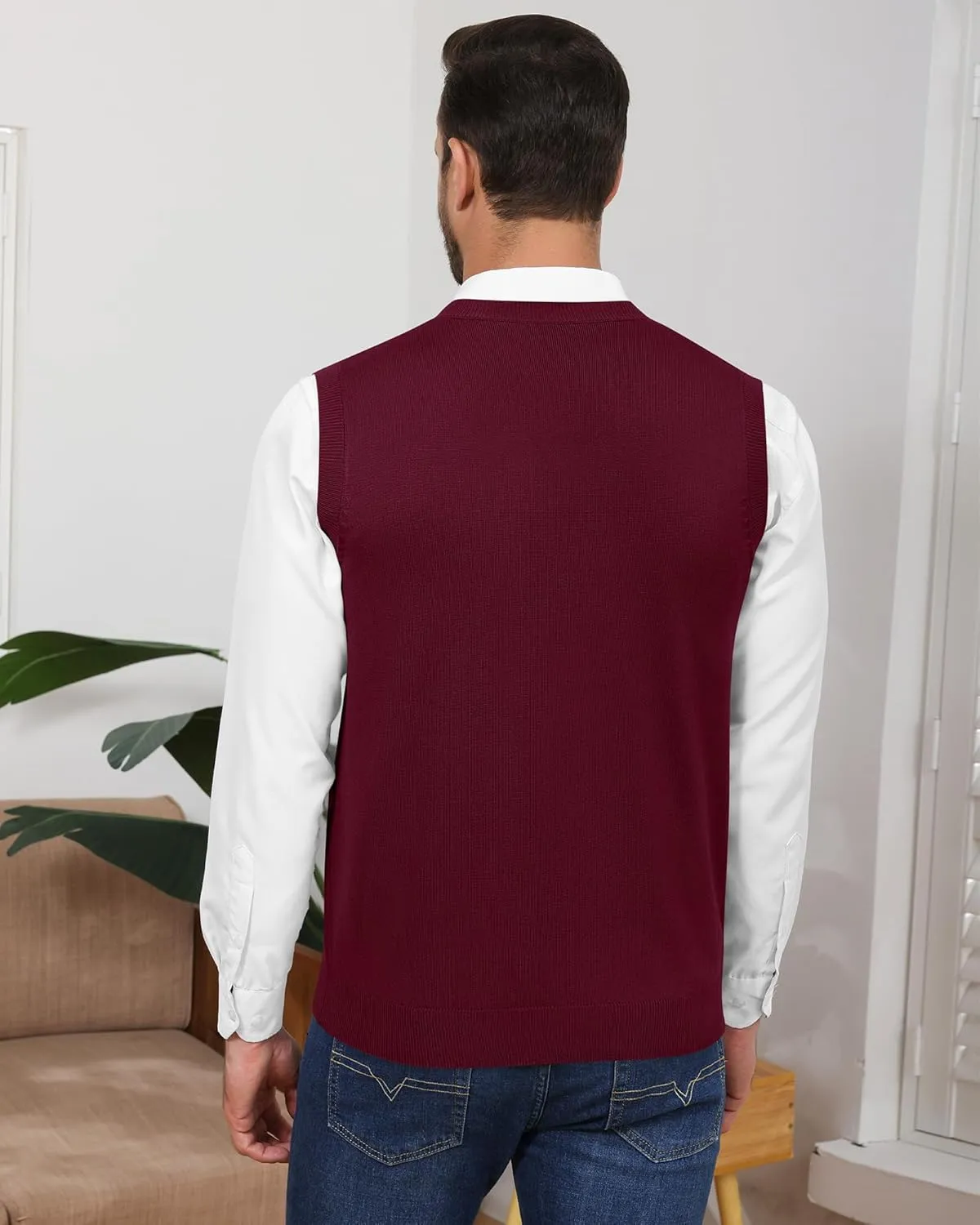 Ficerd 2 Pack Men's Sweater Vest, Slim Fit V Neck Knitted Pullovers Casual Lightweight Knitwear Sleeveless Basic Sweater Tops