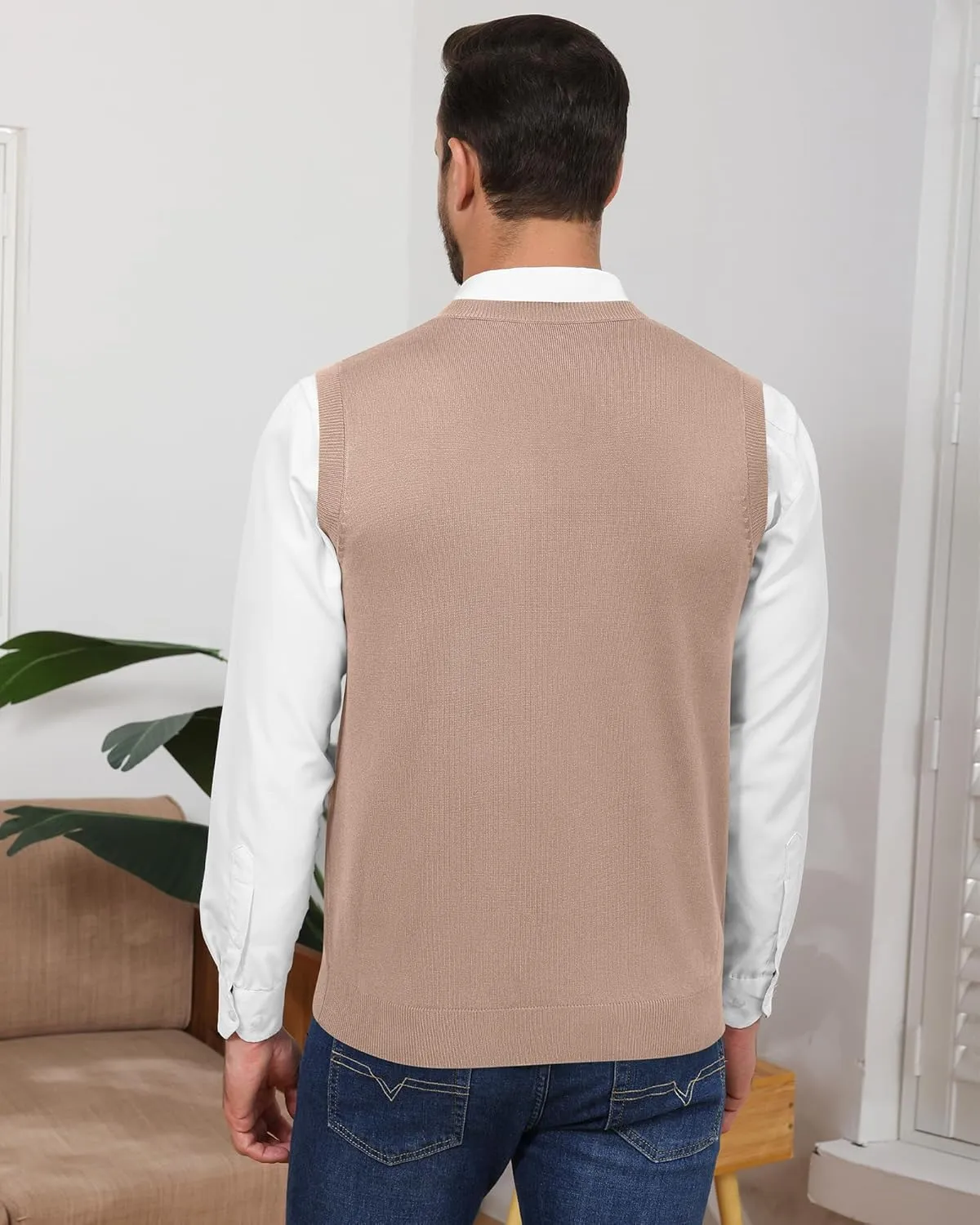 Ficerd 2 Pack Men's Sweater Vest, Slim Fit V Neck Knitted Pullovers Casual Lightweight Knitwear Sleeveless Basic Sweater Tops