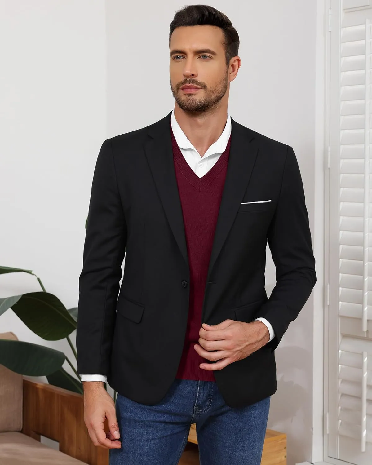 Ficerd 2 Pack Men's Sweater Vest, Slim Fit V Neck Knitted Pullovers Casual Lightweight Knitwear Sleeveless Basic Sweater Tops