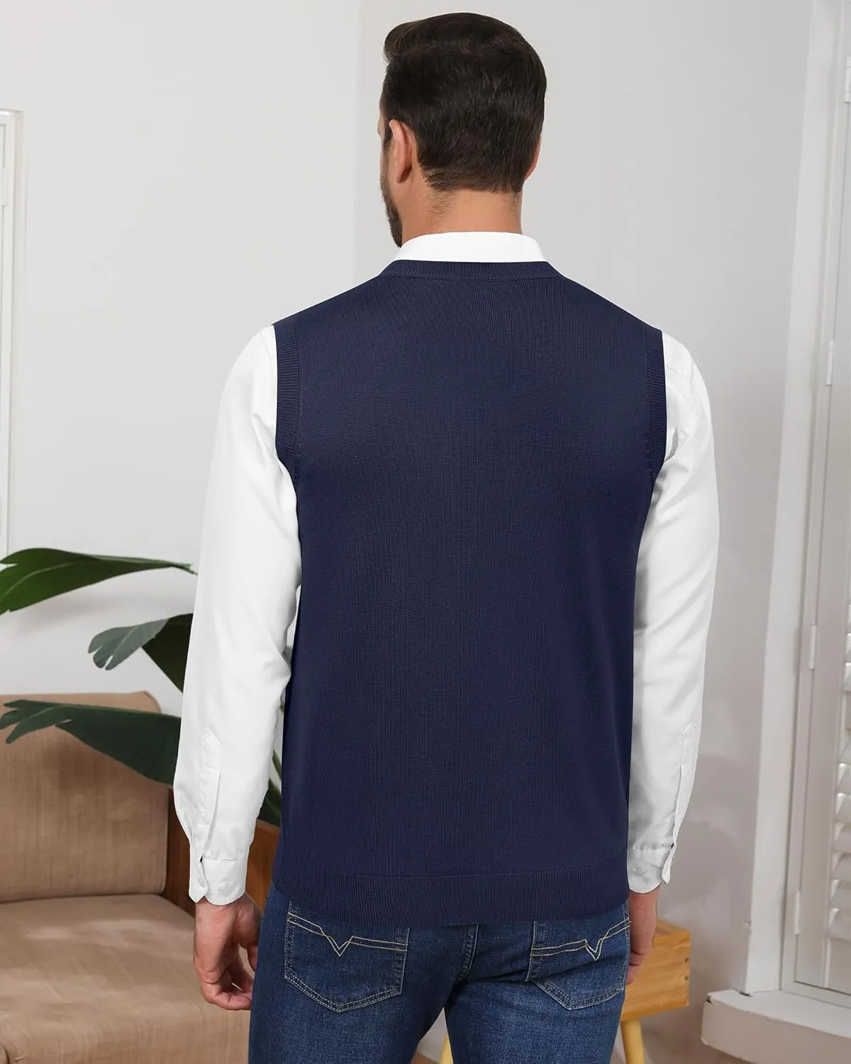 Ficerd 2 Pack Men's Sweater Vest, Slim Fit V Neck Knitted Pullovers Casual Lightweight Knitwear Sleeveless Basic Sweater Tops