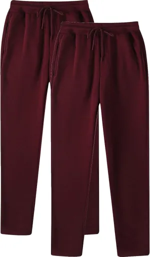 Finelylove Mens Sweatpants 2 Pack Open Bottom Fleece Joggers Straight Leg Running Workout Athletic Pants Casual Trousers