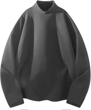 Fleece Sweatshirt for Men Oversized High Neck Basic Thermal Tops Solid Color Plain Relaxed-Fit Pullover Shirts