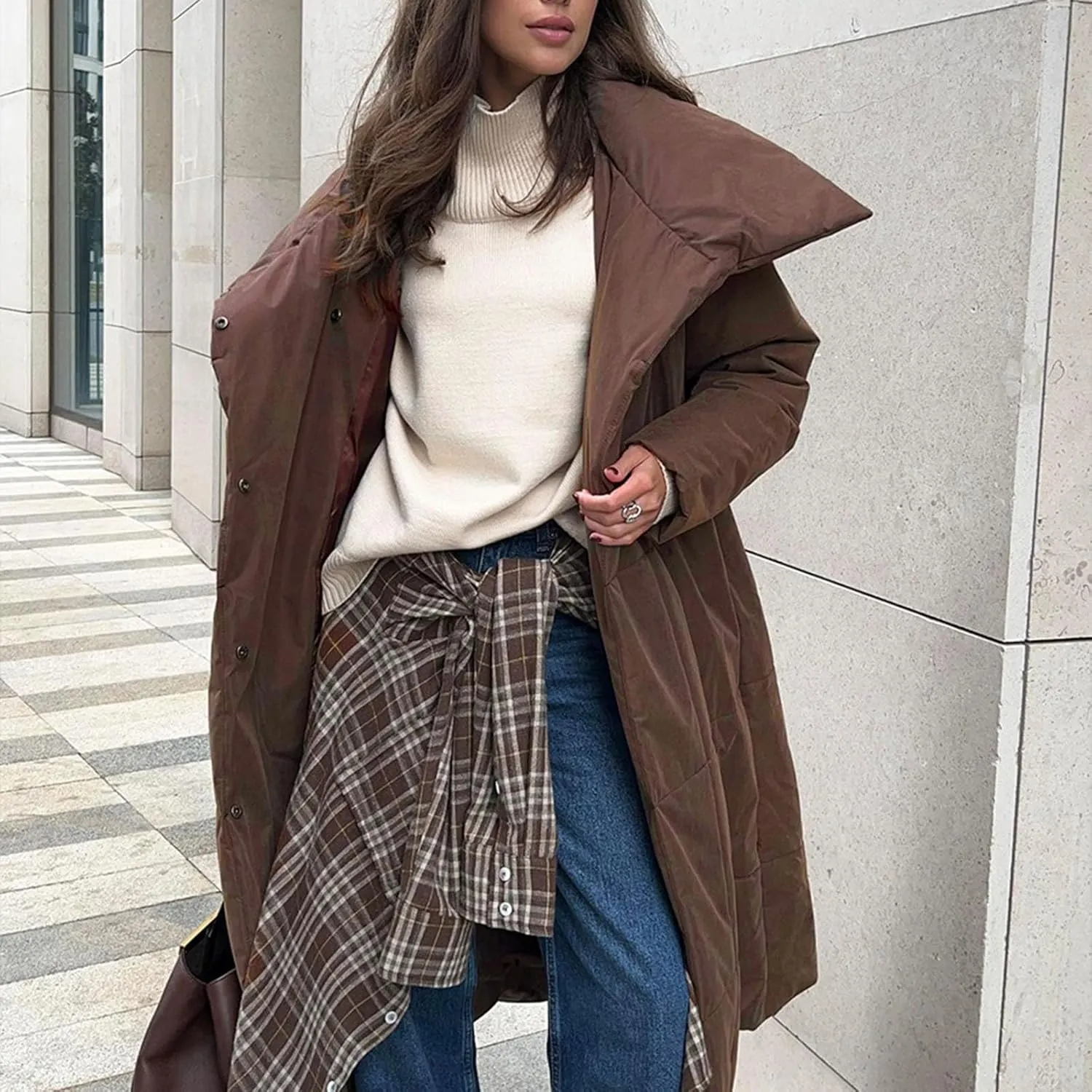 Floor Length Down Jacket for Women Winter Heavyweight Luxurious Fashion Warm Outerwear Tunic Puffer Coat with Belt