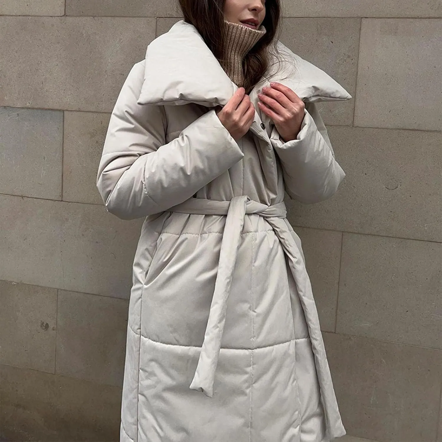 Floor Length Down Jacket for Women Winter Heavyweight Luxurious Fashion Warm Outerwear Tunic Puffer Coat with Belt
