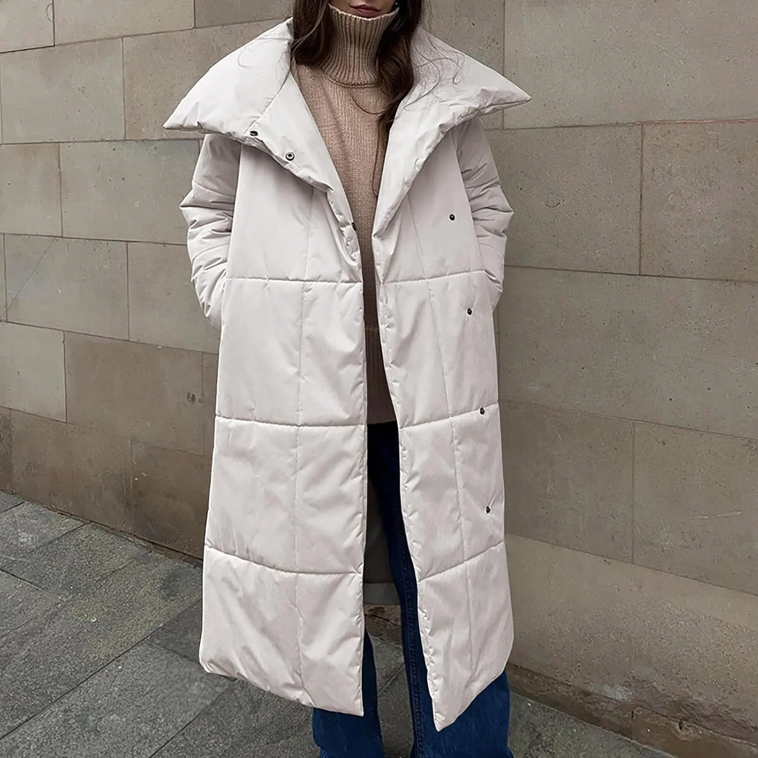 Floor Length Down Jacket for Women Winter Heavyweight Luxurious Fashion Warm Outerwear Tunic Puffer Coat with Belt