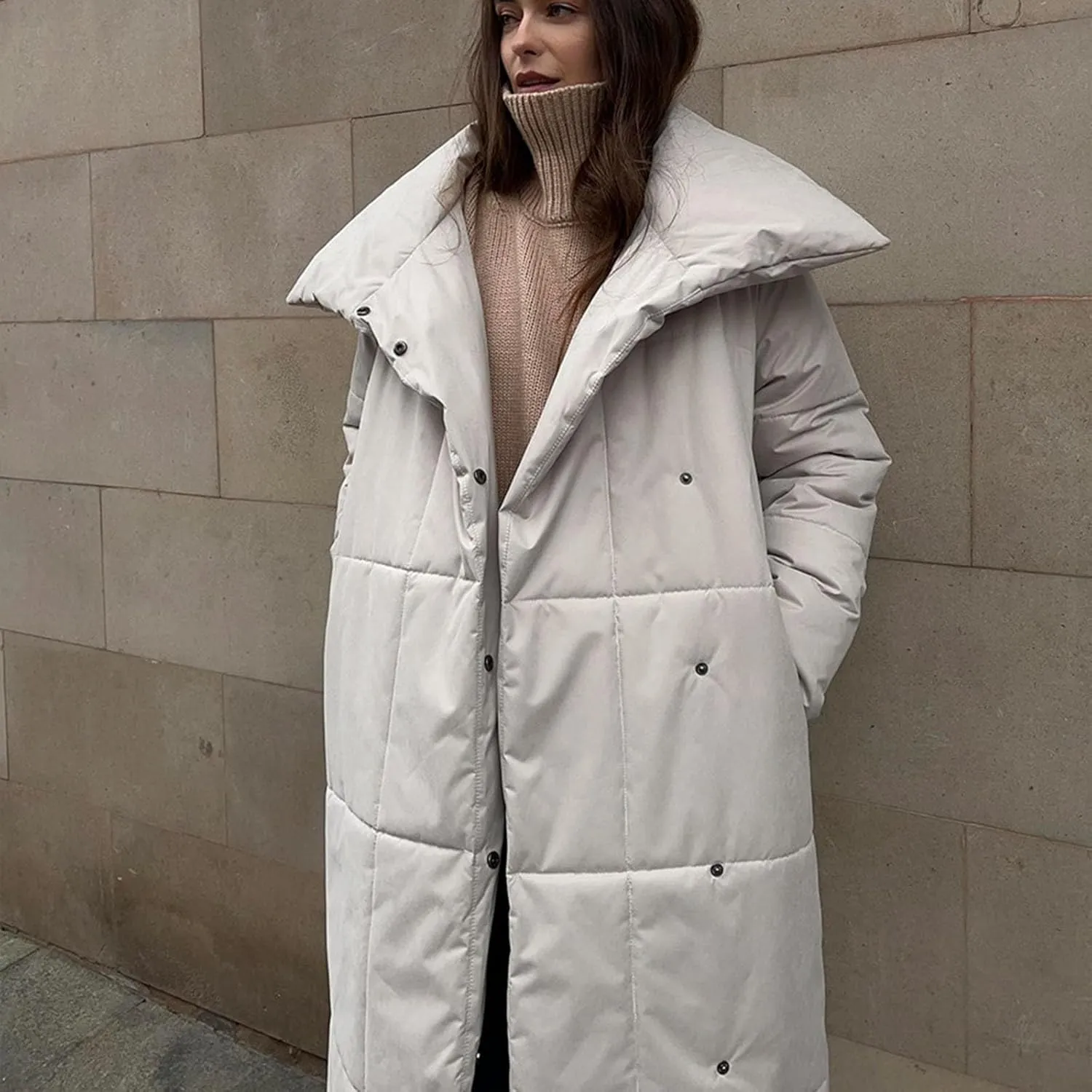 Floor Length Down Jacket for Women Winter Heavyweight Luxurious Fashion Warm Outerwear Tunic Puffer Coat with Belt