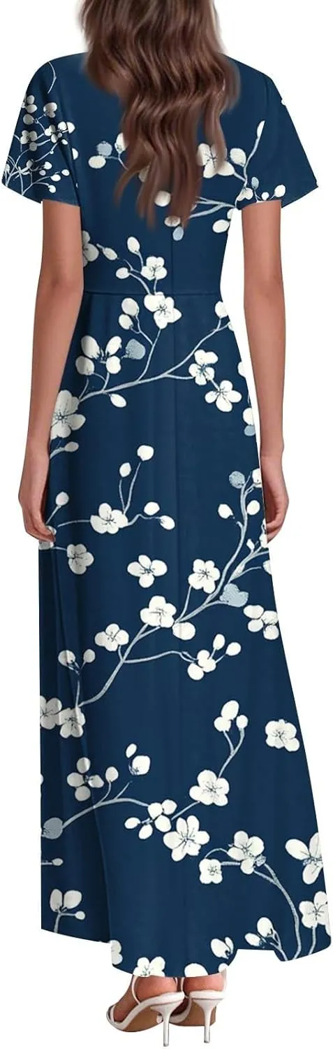 Floral Maxi Dresses for Women 2025 Summer Elegant Flutter Sleeve Long Flowy Trendy V Neck Garden Party Dress