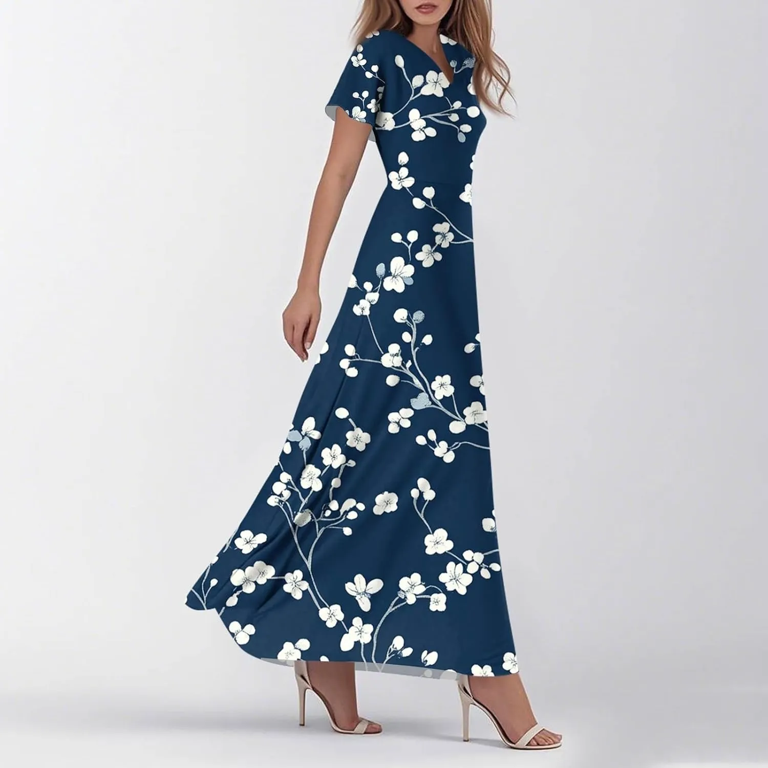 Floral Maxi Dresses for Women 2025 Summer Elegant Flutter Sleeve Long Flowy Trendy V Neck Garden Party Dress