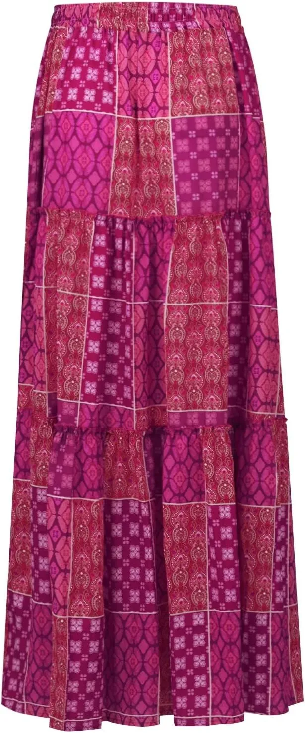 Floral Maxi Skirt with Pockets for Women 2025 Boho Flowy Drawstring Long Skirt Casual Tiered High Waisted Skirts