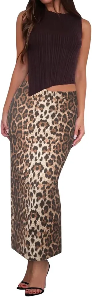 Floral Skirts for Women with Slit High Elastic Waist Casual Trendy Slim Fit Stretchy Long Pencil Skirts Streetwear