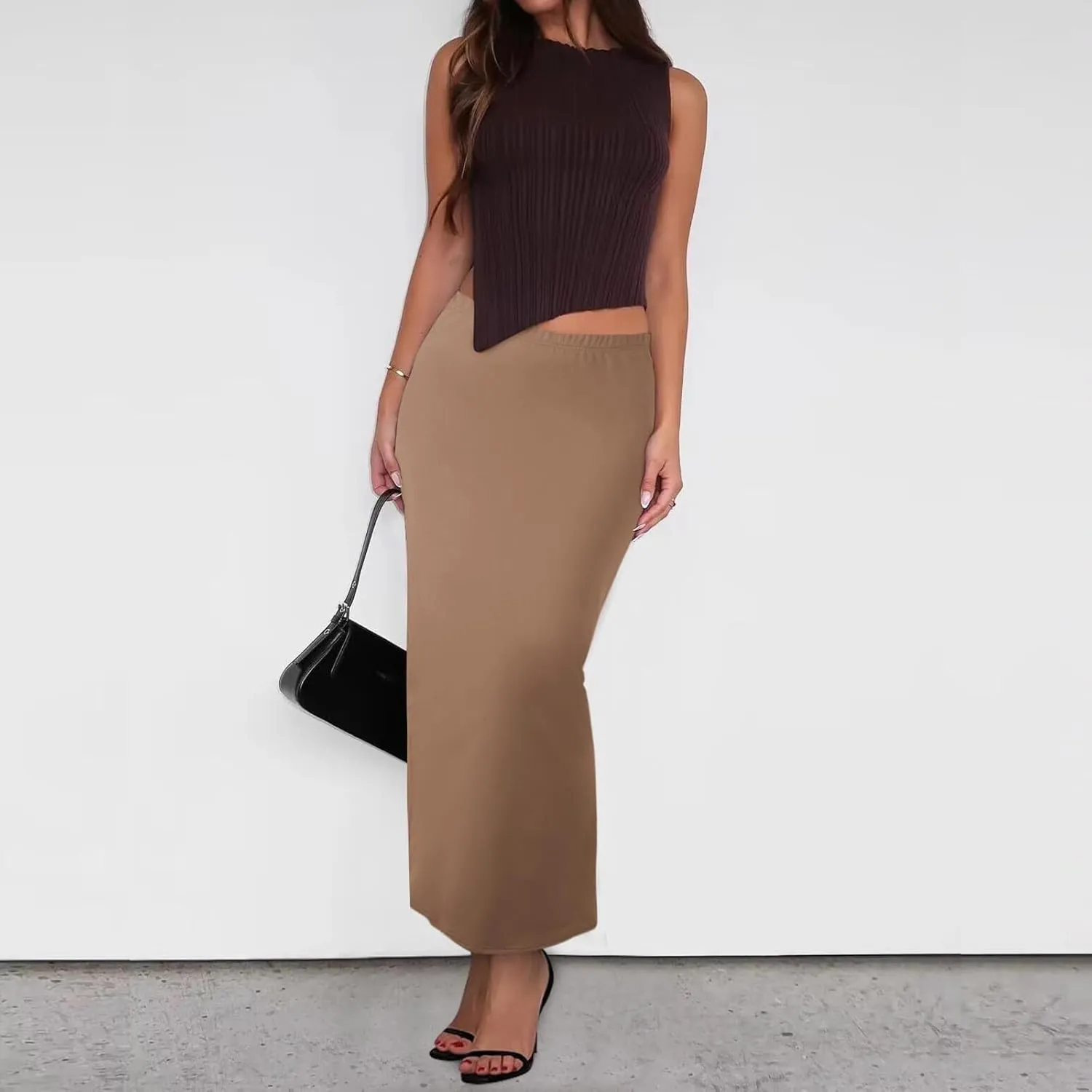Floral Skirts for Women with Slit High Elastic Waist Casual Trendy Slim Fit Stretchy Long Pencil Skirts Streetwear