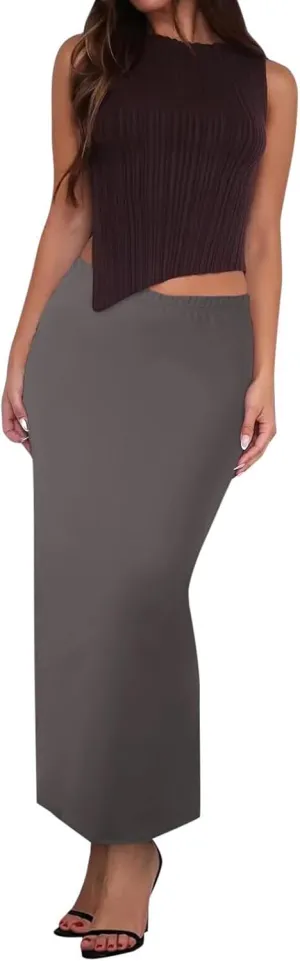 Floral Skirts for Women with Slit High Elastic Waist Casual Trendy Slim Fit Stretchy Long Pencil Skirts Streetwear