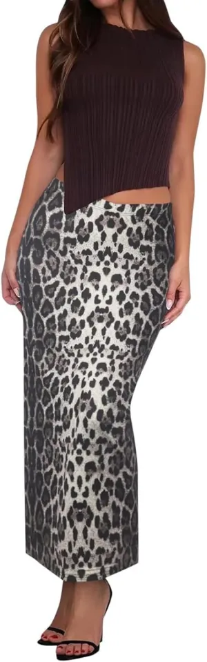 Floral Skirts for Women with Slit High Elastic Waist Casual Trendy Slim Fit Stretchy Long Pencil Skirts Streetwear