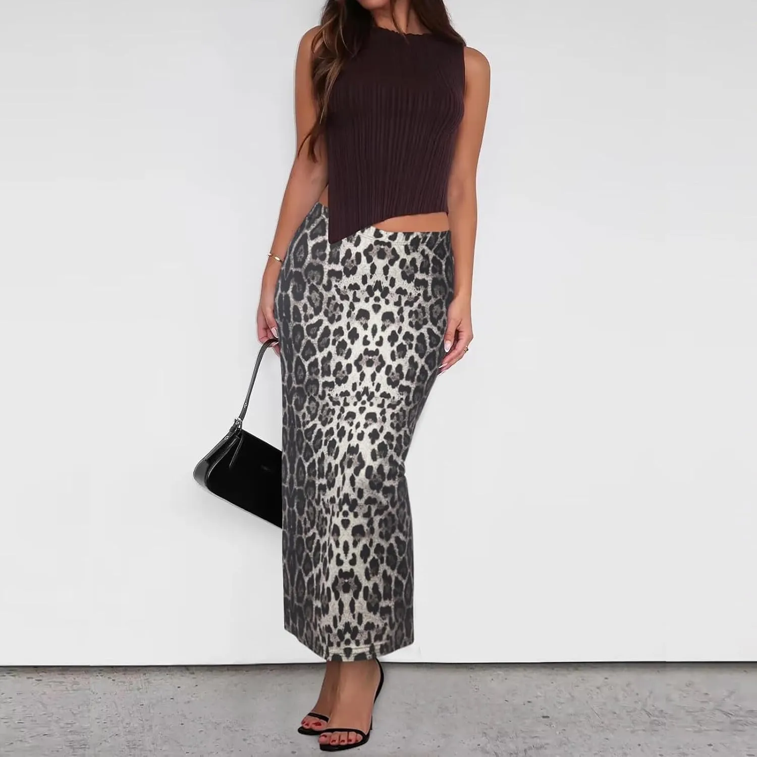 Floral Skirts for Women with Slit High Elastic Waist Casual Trendy Slim Fit Stretchy Long Pencil Skirts Streetwear