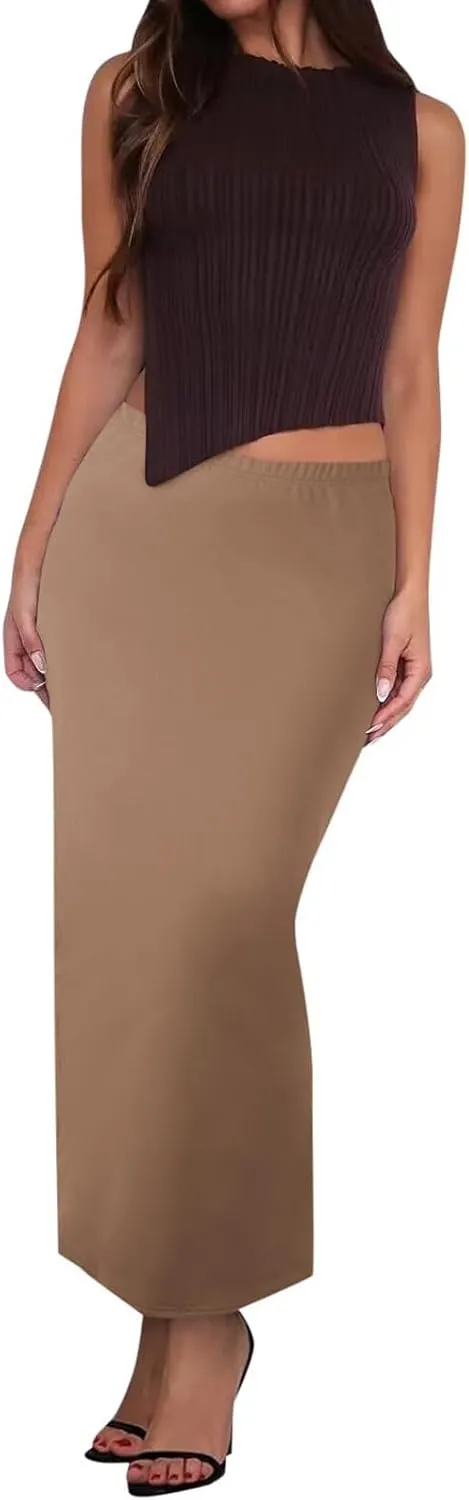 Floral Skirts for Women with Slit High Elastic Waist Casual Trendy Slim Fit Stretchy Long Pencil Skirts Streetwear
