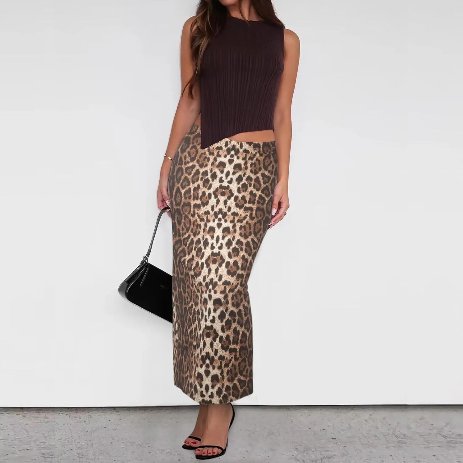 Floral Skirts for Women with Slit High Elastic Waist Casual Trendy Slim Fit Stretchy Long Pencil Skirts Streetwear