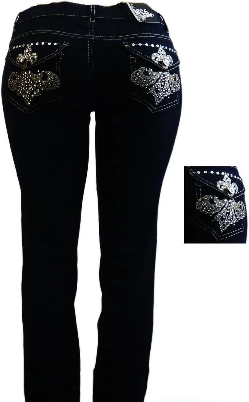 Flower The lis Sexy Women's Plus Size Denim Jeans Black Slim FIT Stretch Pants