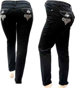 Flower The lis Sexy Women's Plus Size Denim Jeans Black Slim FIT Stretch Pants