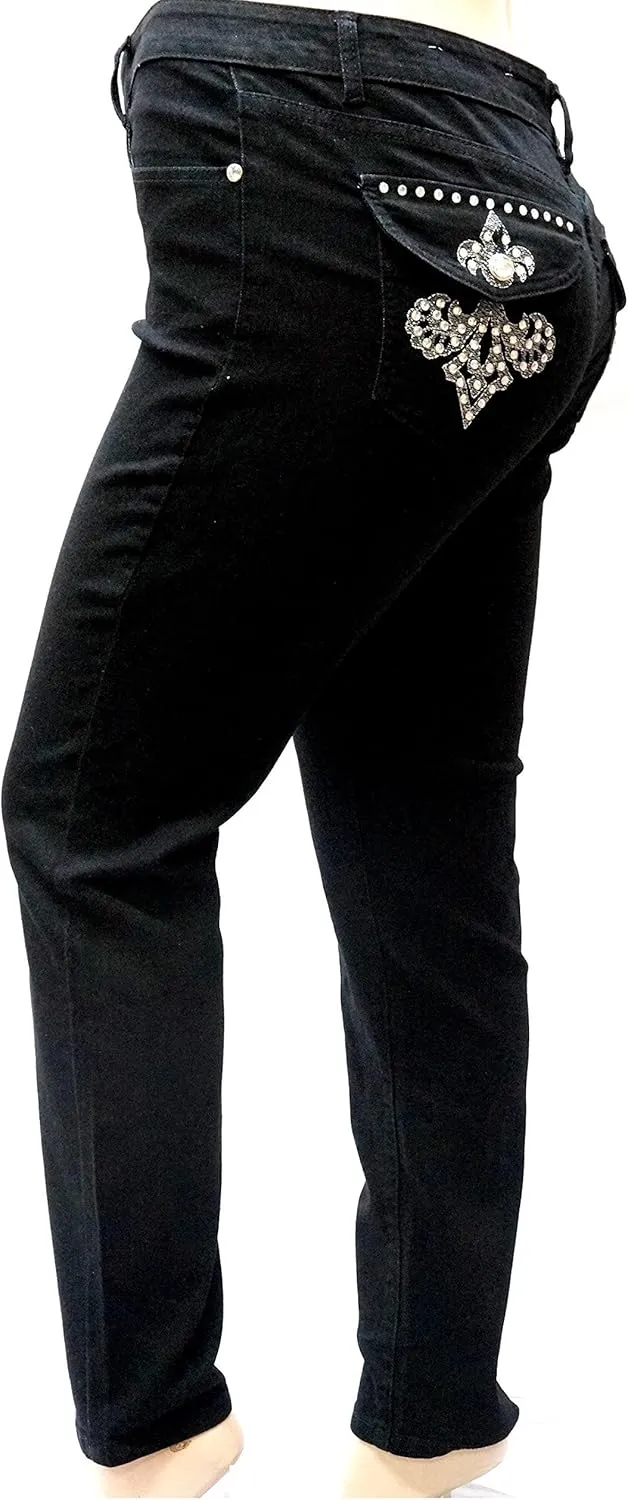Flower The lis Sexy Women's Plus Size Denim Jeans Black Slim FIT Stretch Pants