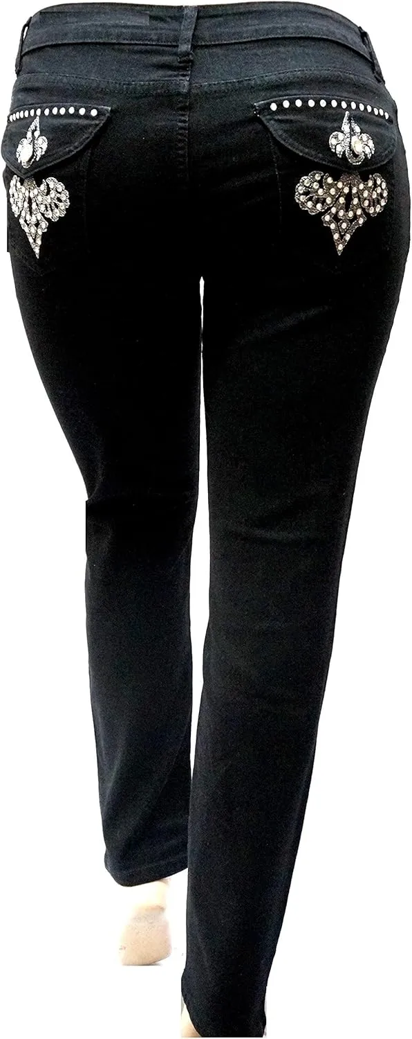 Flower The lis Sexy Women's Plus Size Denim Jeans Black Slim FIT Stretch Pants