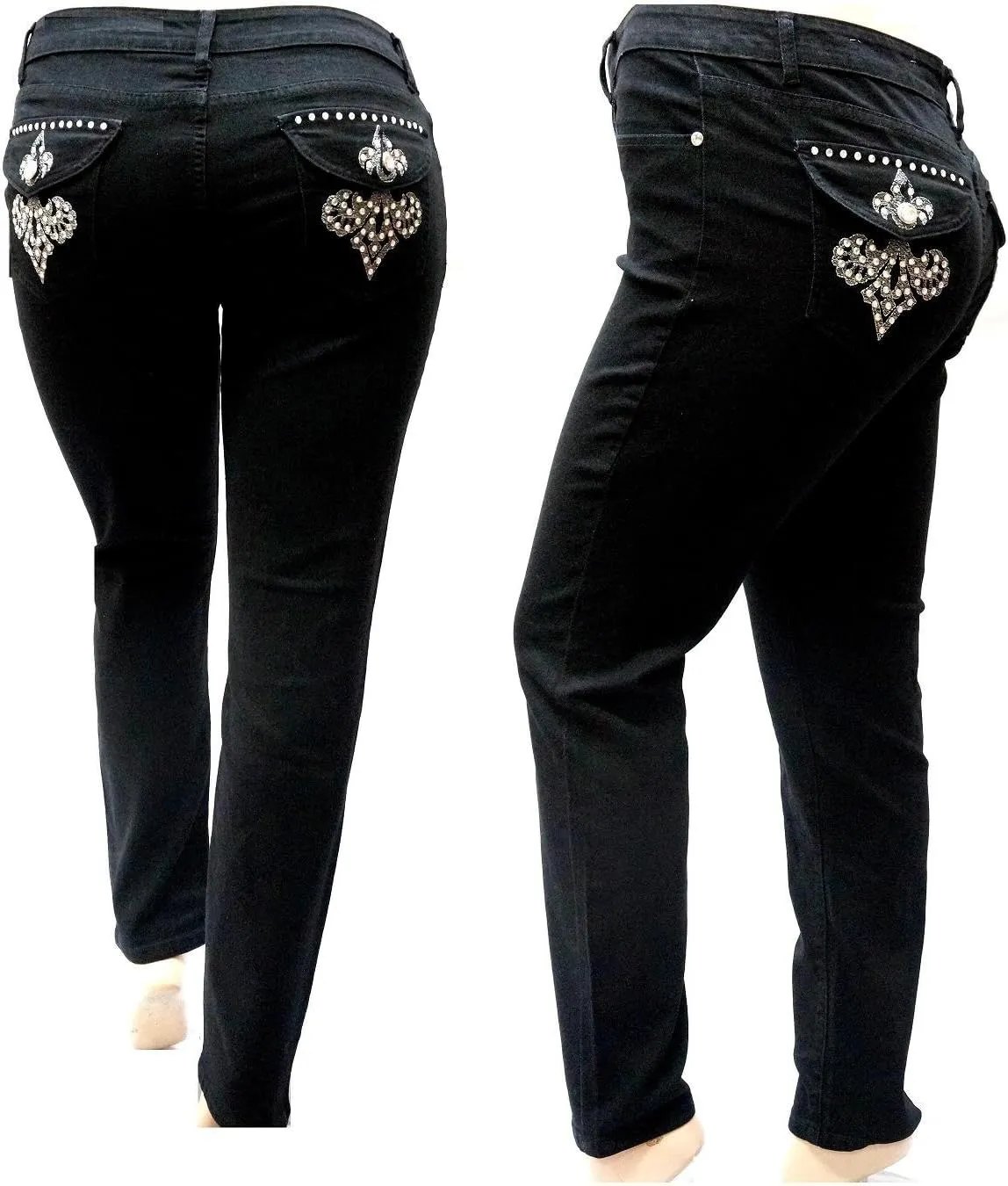 Flower The lis Sexy Women's Plus Size Denim Jeans Black Slim FIT Stretch Pants
