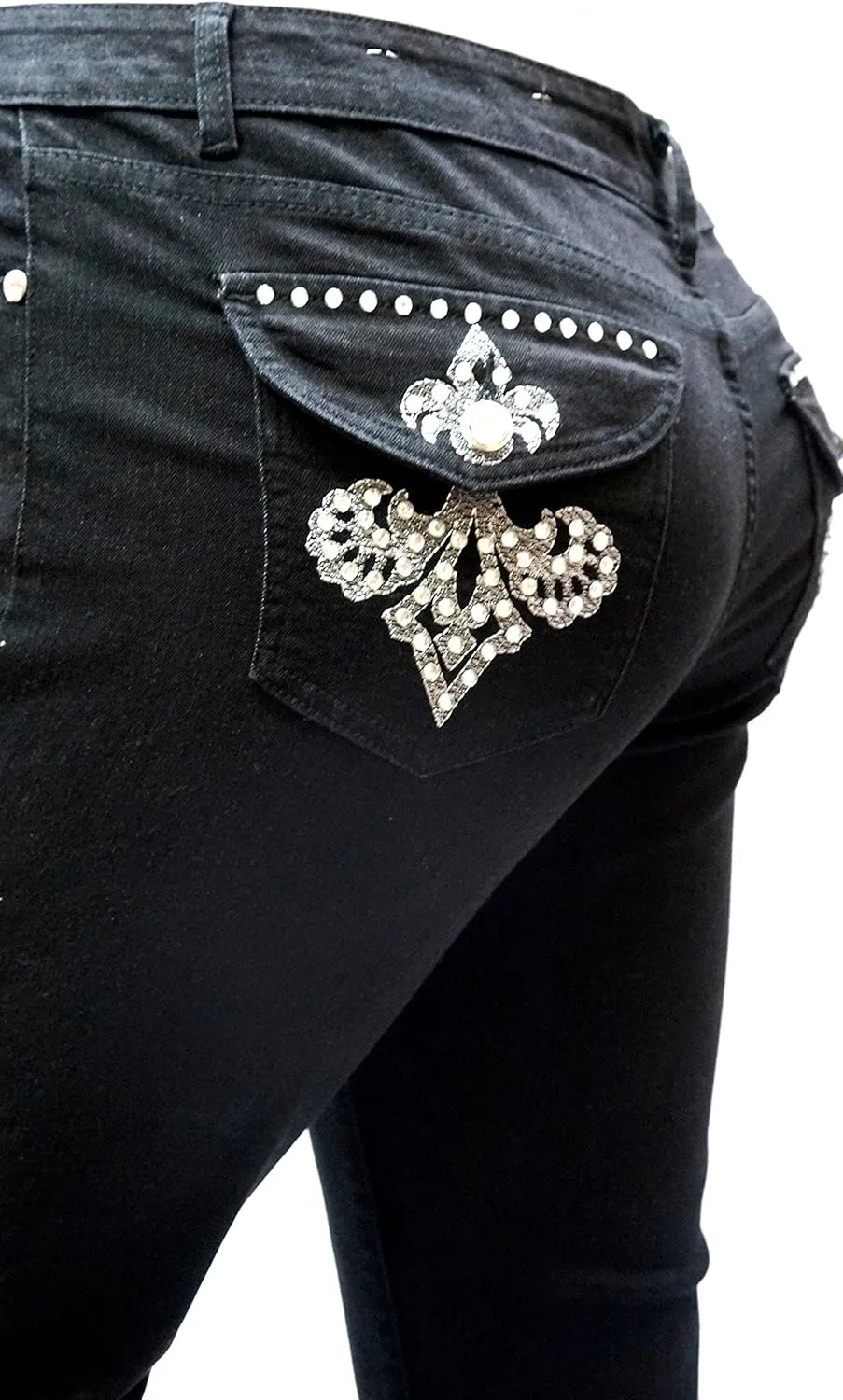 Flower The lis Sexy Women's Plus Size Denim Jeans Black Slim FIT Stretch Pants