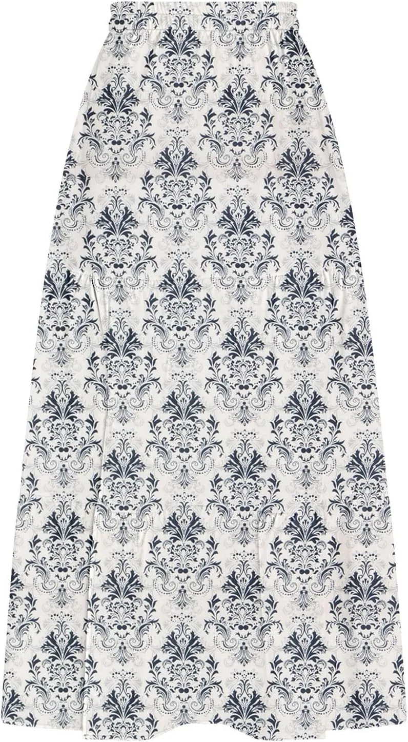 Flowy Maxi Skirts for Women A Line Boho Skirt with Split Tiered Midi Skirt High Waisted Long Skirt Floral Skirts