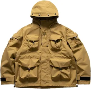 FULBHPRINT Outdoor Multi-Pocket Hooded Cargo Jackets Japanese Streetwear Waterproof Coat Harajuku Casual Tops