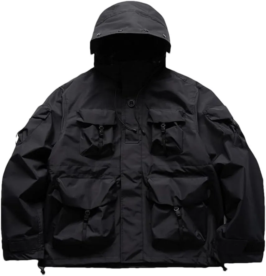 FULBHPRINT Outdoor Multi-Pocket Hooded Cargo Jackets Japanese Streetwear Waterproof Coat Harajuku Casual Tops