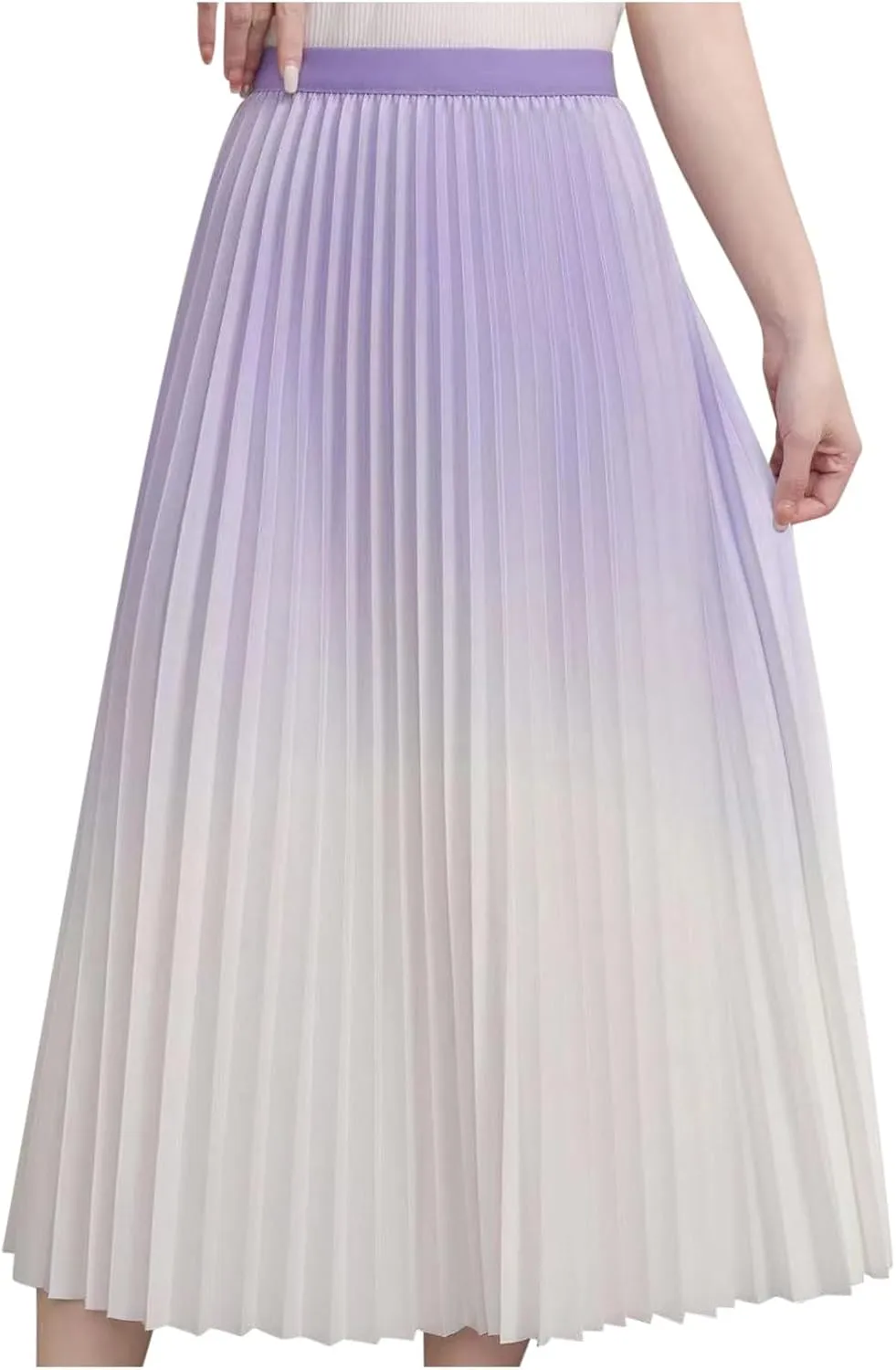 FZYLQY Gradient Color Skirt for Women Fashion Elegant High Waist Pleated Skirts Casual Slim Fit Basic Go Out Midi Skirt 2025