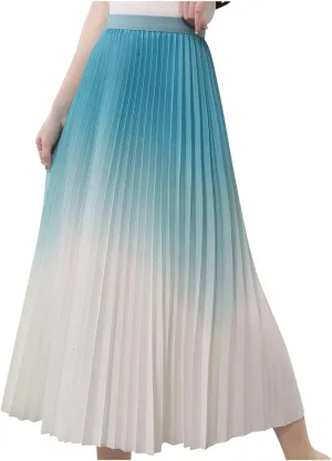 FZYLQY Gradient Color Skirt for Women Fashion Elegant High Waist Pleated Skirts Casual Slim Fit Basic Go Out Midi Skirt 2025