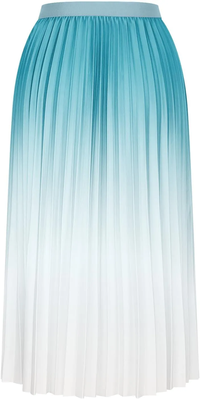 FZYLQY Gradient Color Skirt for Women Fashion Elegant High Waist Pleated Skirts Casual Slim Fit Basic Go Out Midi Skirt 2025