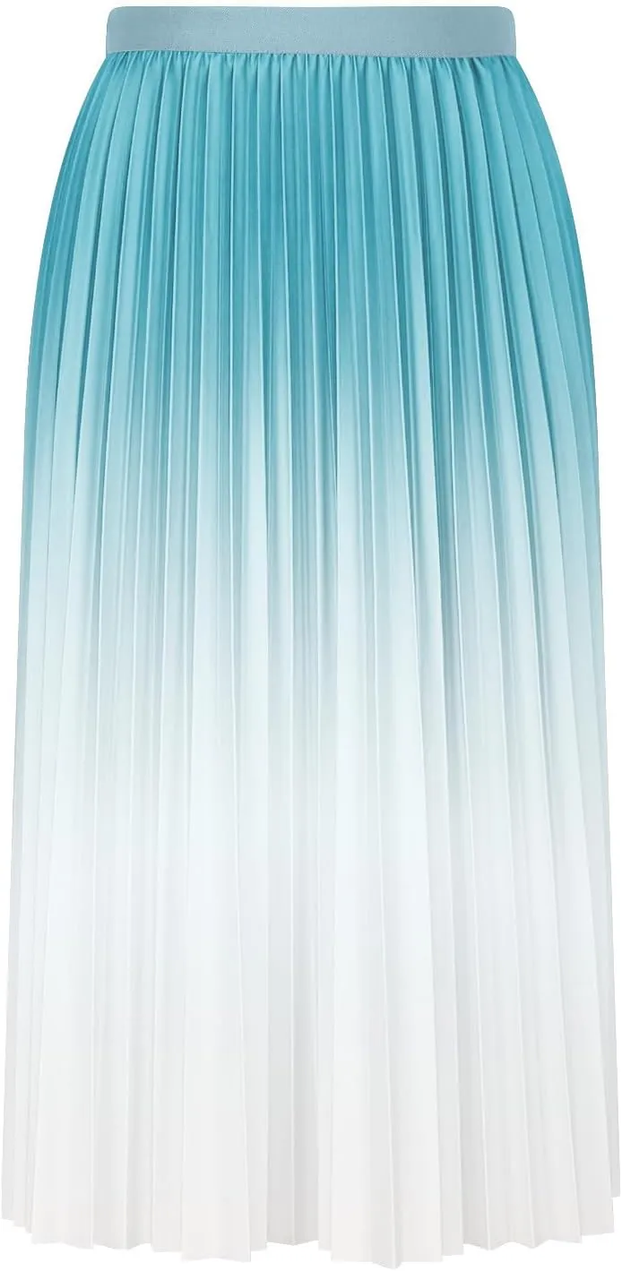 FZYLQY Gradient Color Skirt for Women Fashion Elegant High Waist Pleated Skirts Casual Slim Fit Basic Go Out Midi Skirt 2025