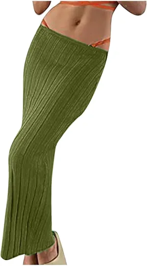 FZYLQY Women Solid Knitted Long Maxi Skirt Slim Stretch Midi Skirt Strapless Bodycon Beach Cover Up Sundress Party Dress