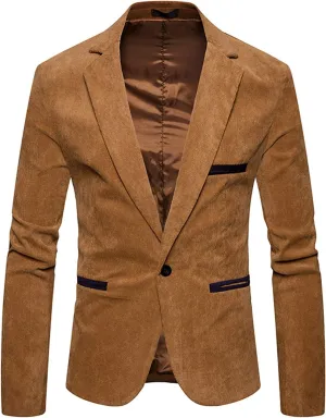 GATMSTZ Men Slim Fit Corduroy Suit Jackets Notch Lapel One Button Casual Blazers