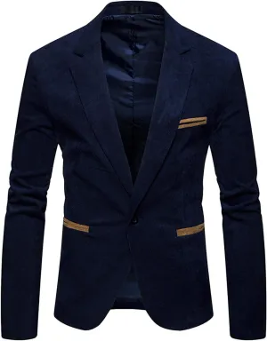 GATMSTZ Men Slim Fit Corduroy Suit Jackets Notch Lapel One Button Casual Blazers