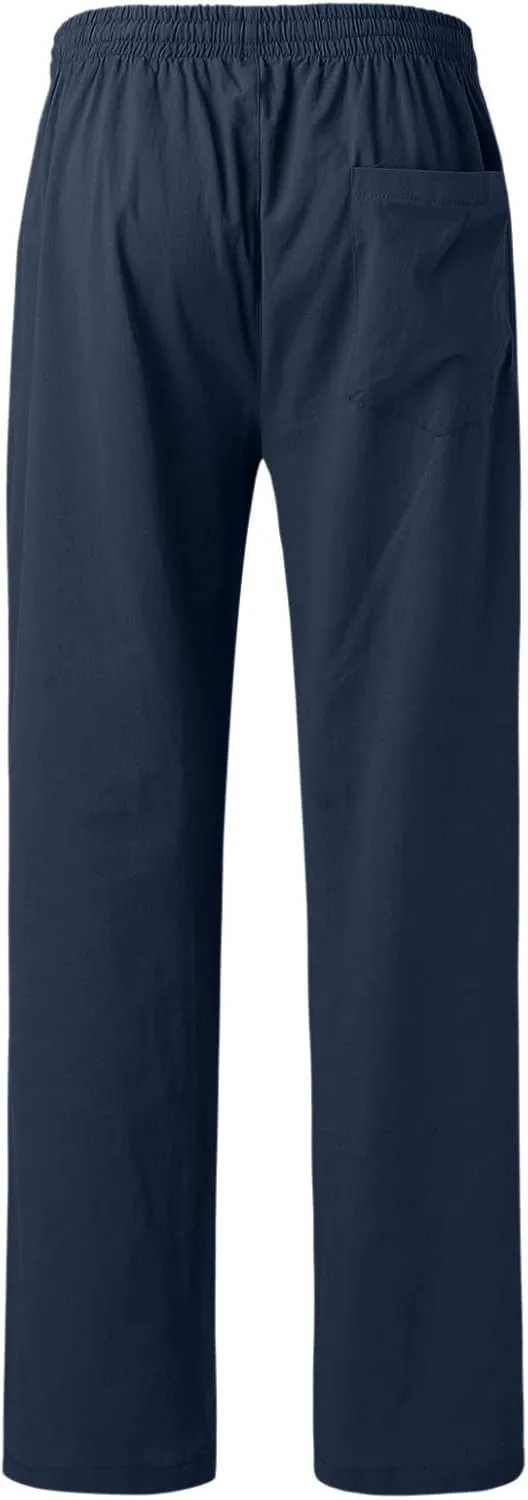GIERIDUC Men's Sweatpants Open Bottom Baggy Cotton Linen Sweat Pants for Men Lightweight Breathable Lounge Pants with Pockets
