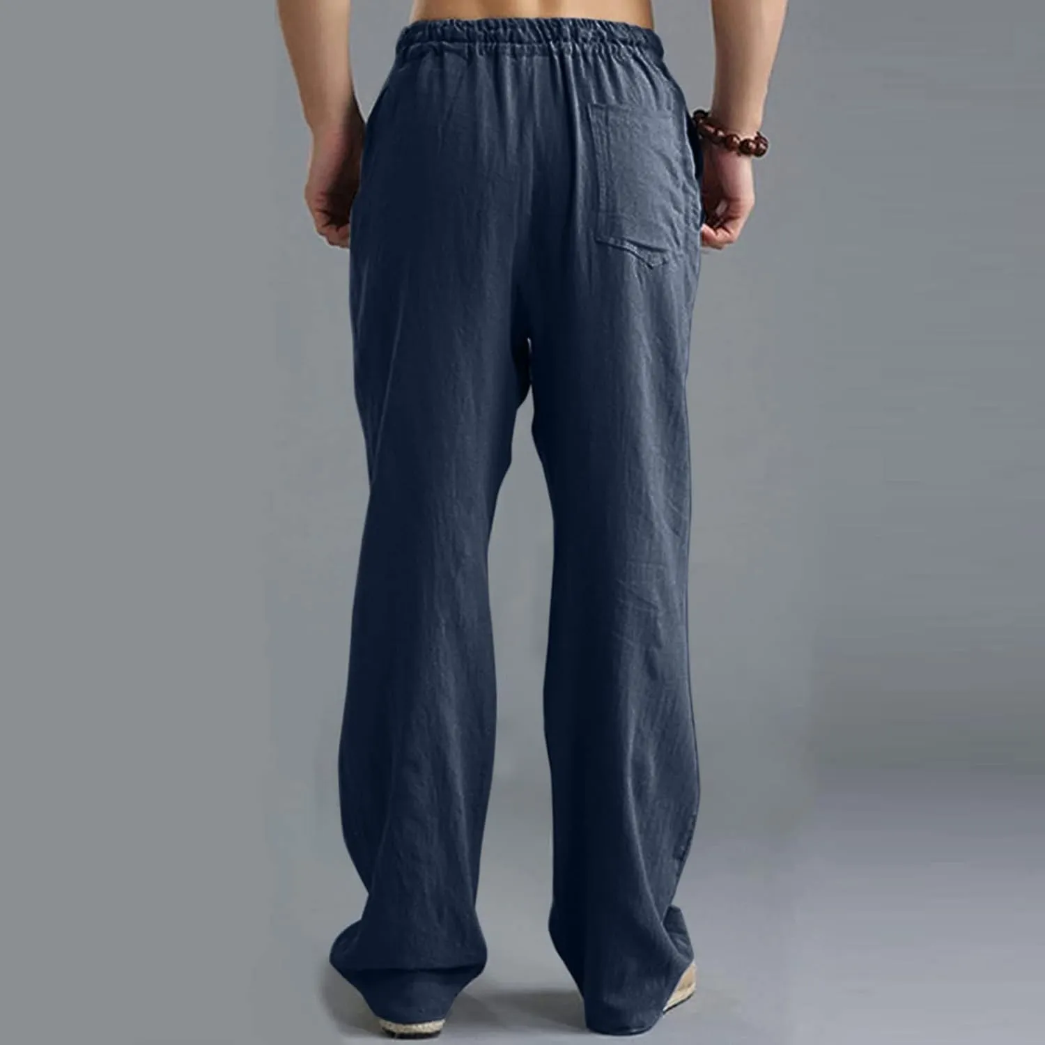GIERIDUC Men's Sweatpants Open Bottom Baggy Cotton Linen Sweat Pants for Men Lightweight Breathable Lounge Pants with Pockets