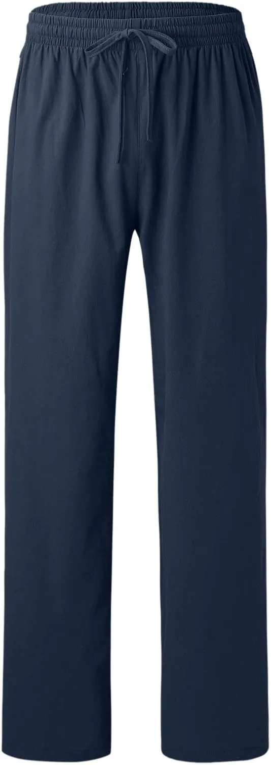 GIERIDUC Men's Sweatpants Open Bottom Baggy Cotton Linen Sweat Pants for Men Lightweight Breathable Lounge Pants with Pockets