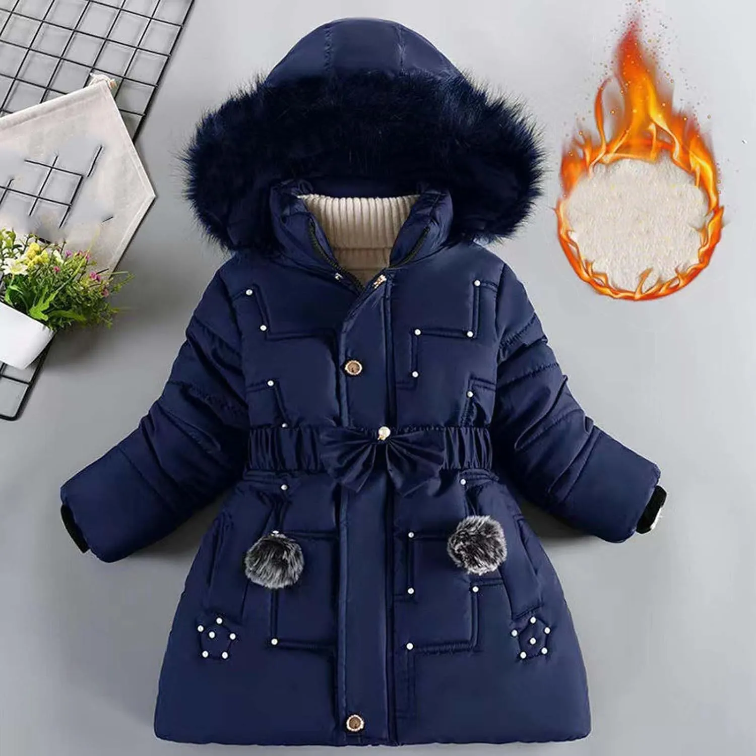 Girls Puffer Jackets Warm Fleece Shackets with Pockets Warm Zip Up Casual Coats Winter Outwear for Girls 5-10 Years