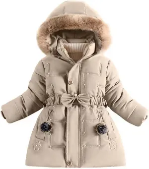 Girls Puffer Jackets Warm Fleece Shackets with Pockets Warm Zip Up Casual Coats Winter Outwear for Girls 5-10 Years